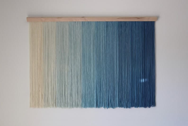 Fiber Art Wall Hanging | Dip Dye Tapestry | Boho Decor | Blue Ombre Wall Decor | Macrame Wall Hanging | Yarn Art | Yarn Wall Hanging
